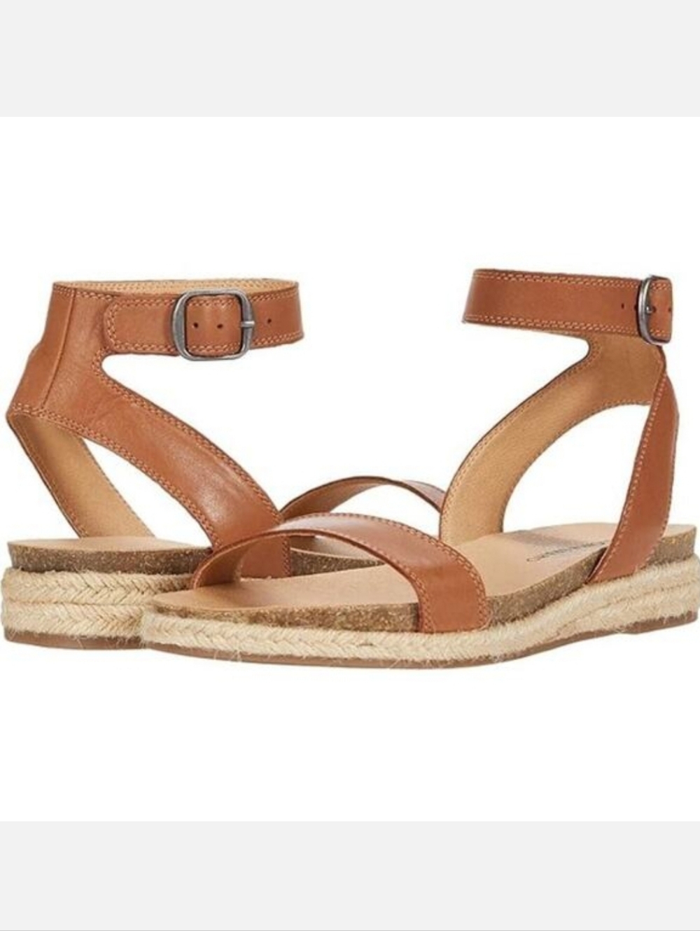 Lucky Brand Garston Flat Wedge Espadrille Sandal 9 Leather Umber Tan Brown Camel